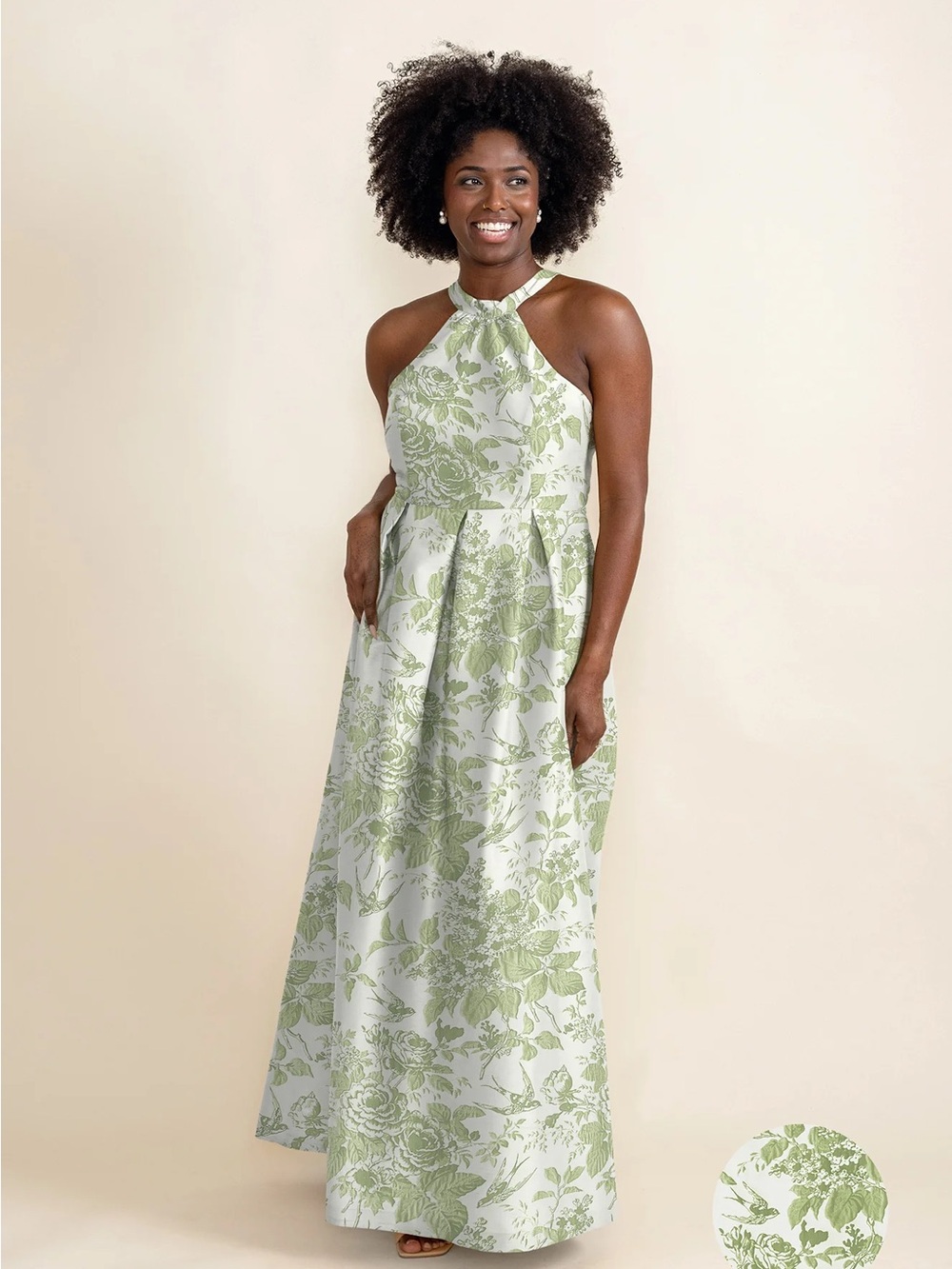 Lula Kate Halter Floral Maxi Dress in Light Green